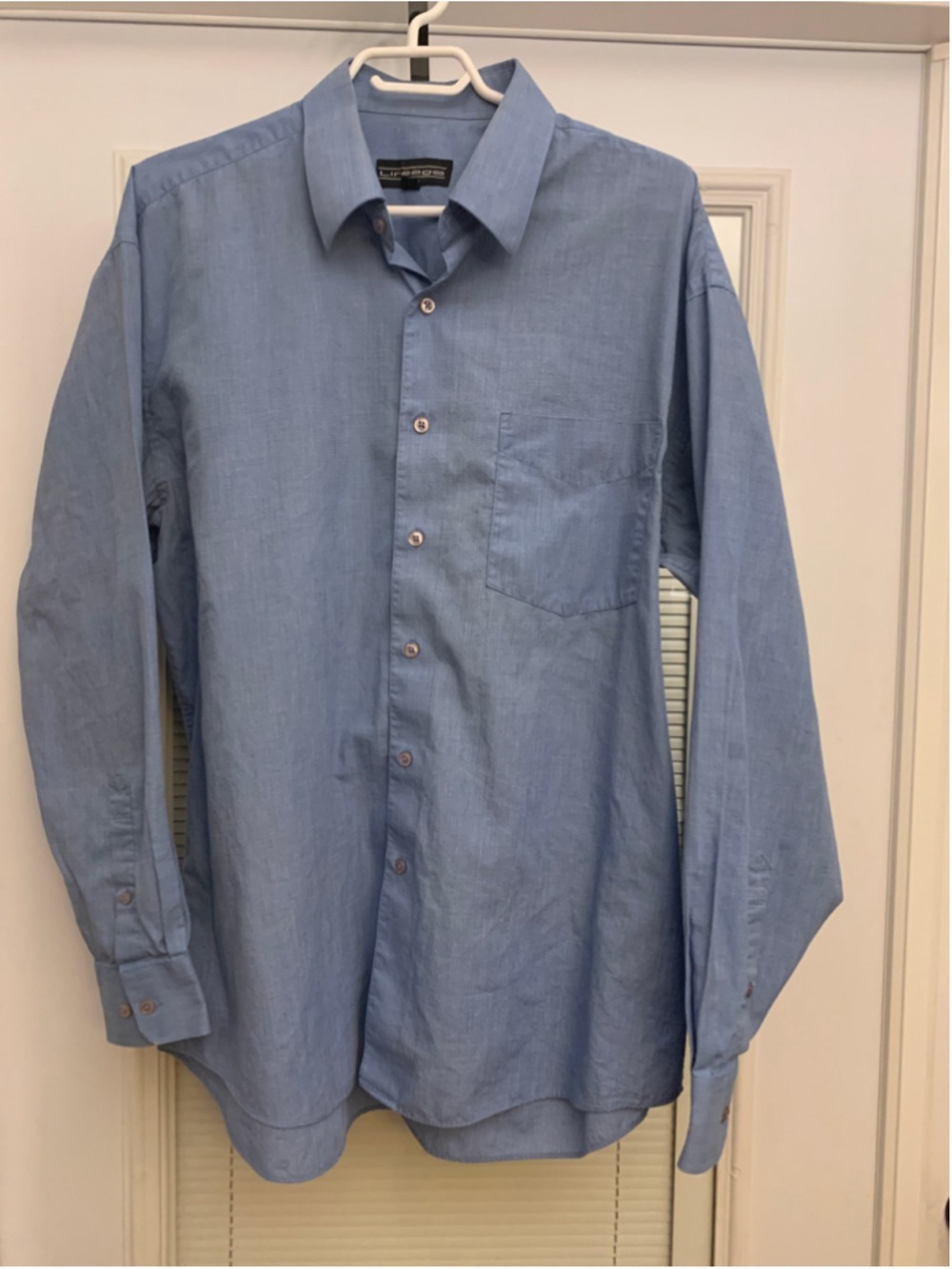 Men's Lineage Dress Shirt Blue Size 16.5 Neck Long Sleeve Button Down
